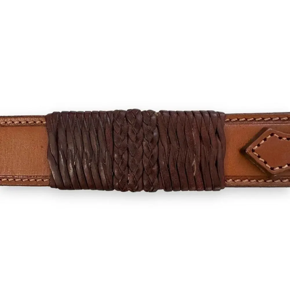 Unisex Western Belt Sz S/M 3D Brown Leather Silver Buckle Braided Details